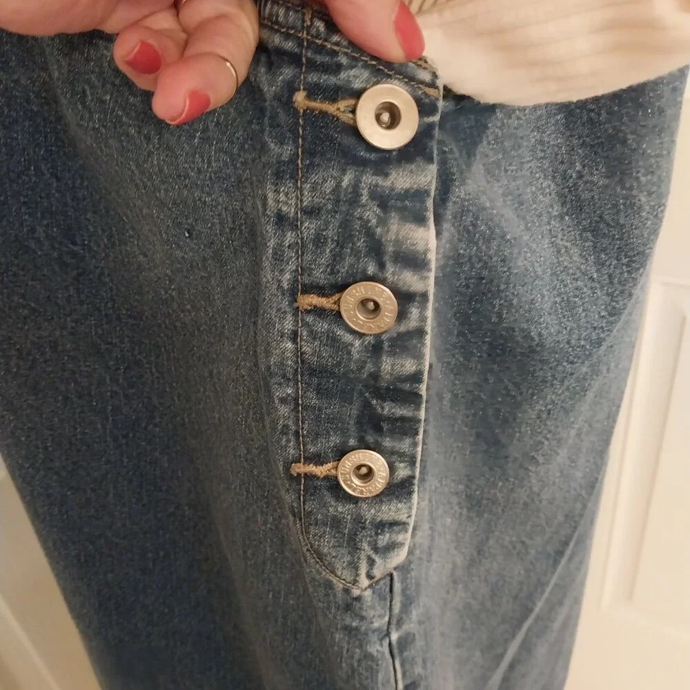 3645 Size 1XL Upcycled Denim Jumper by Sunshine Apparel with Lace Trim. - Picture 9 of 15